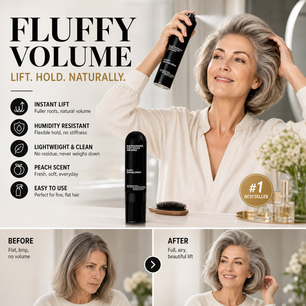 Fluffy Volume Spray – Peach Scent & All-Day Hold